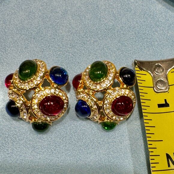 Vintage Multi-colored stone and crystal rhinestone Earrings - Picture 8 of 9